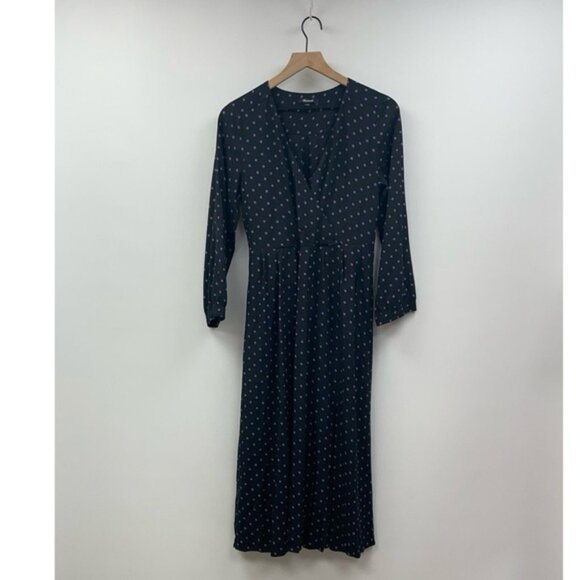 Madewell Polka Dot Surplice V-Neck Faux Wrap Midi Dress Black Purple Small - Picture 4 of 12